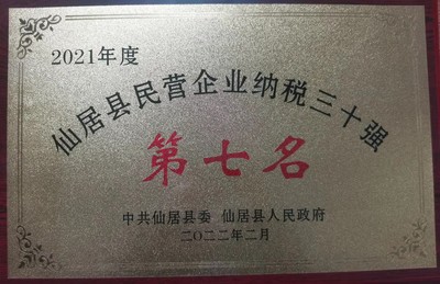 2021年仙居县民营企业纳税第七名